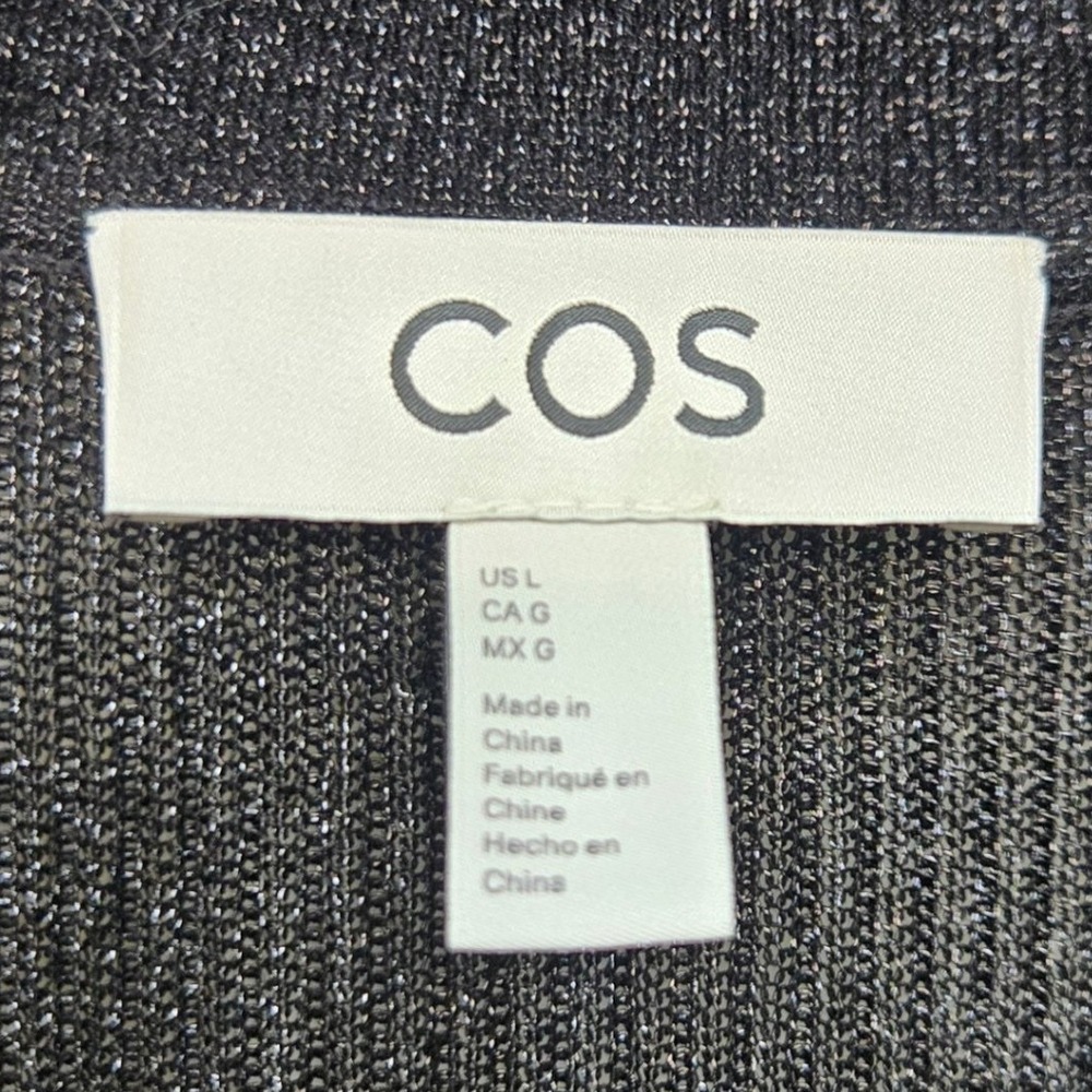 COS Sheer Metallic Knit Top Shirt Large Black Silver Ribbed Collared Minimalist - Picture 5 of 7